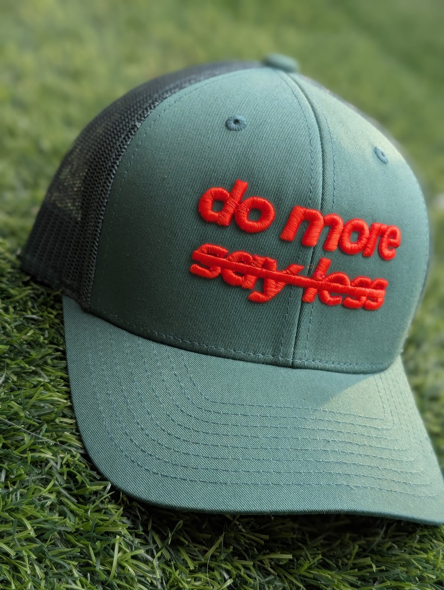 "Do More Say Less" Retro Trucker Hat (Forest Green)